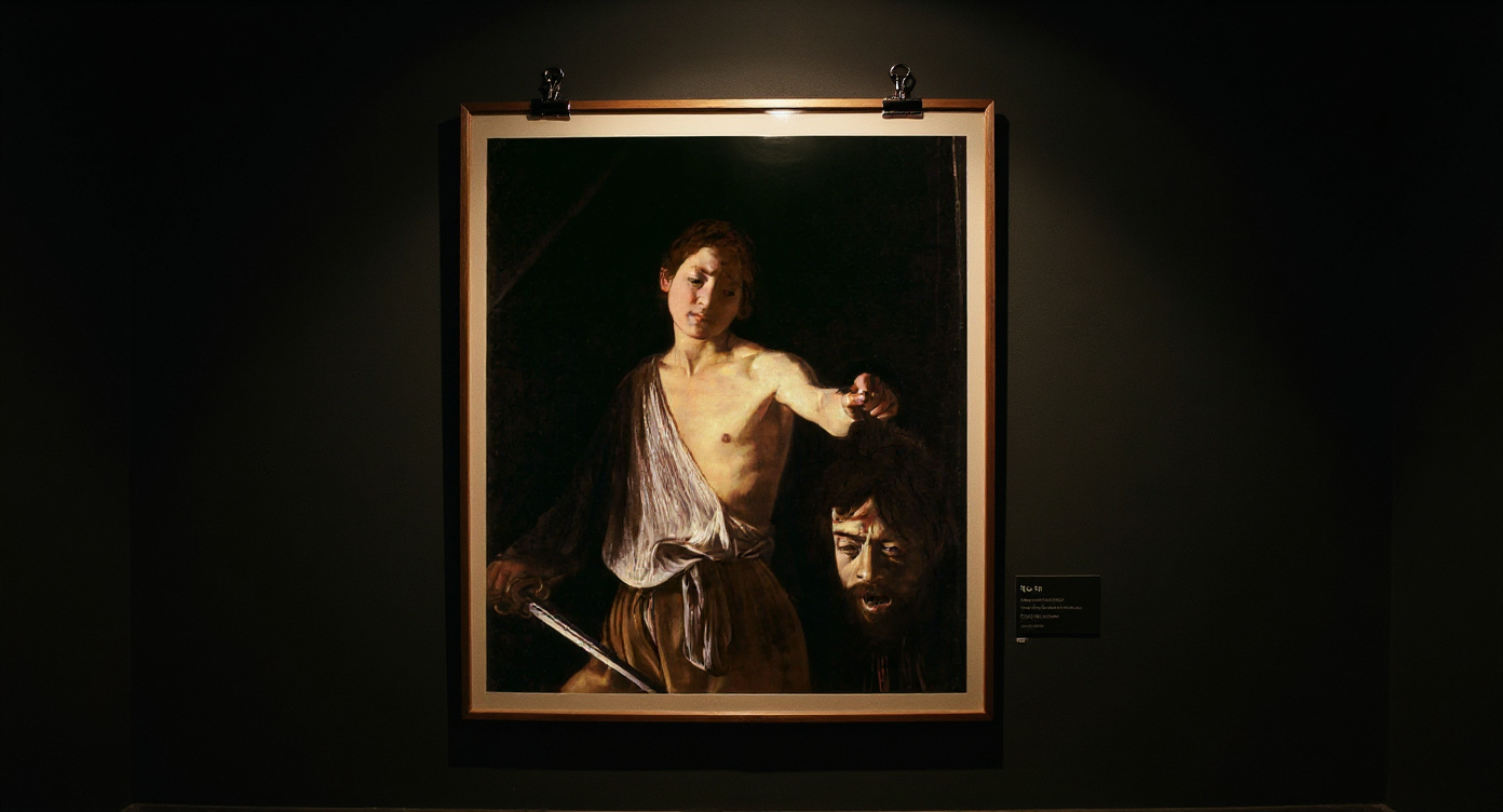 David mit dem Haupt des Goliath · in der Galerie-Installation