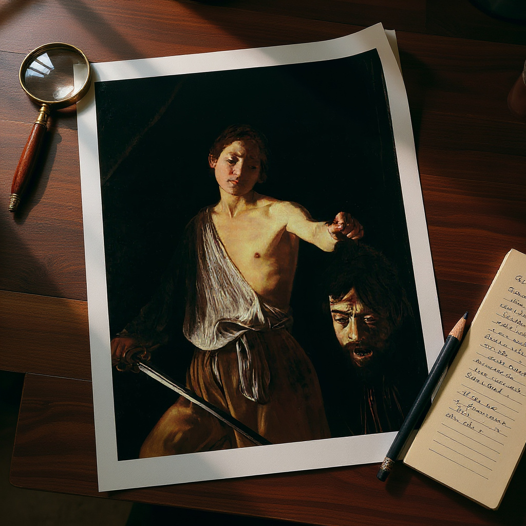 David mit dem Haupt des Goliath · auf dem Studientisch