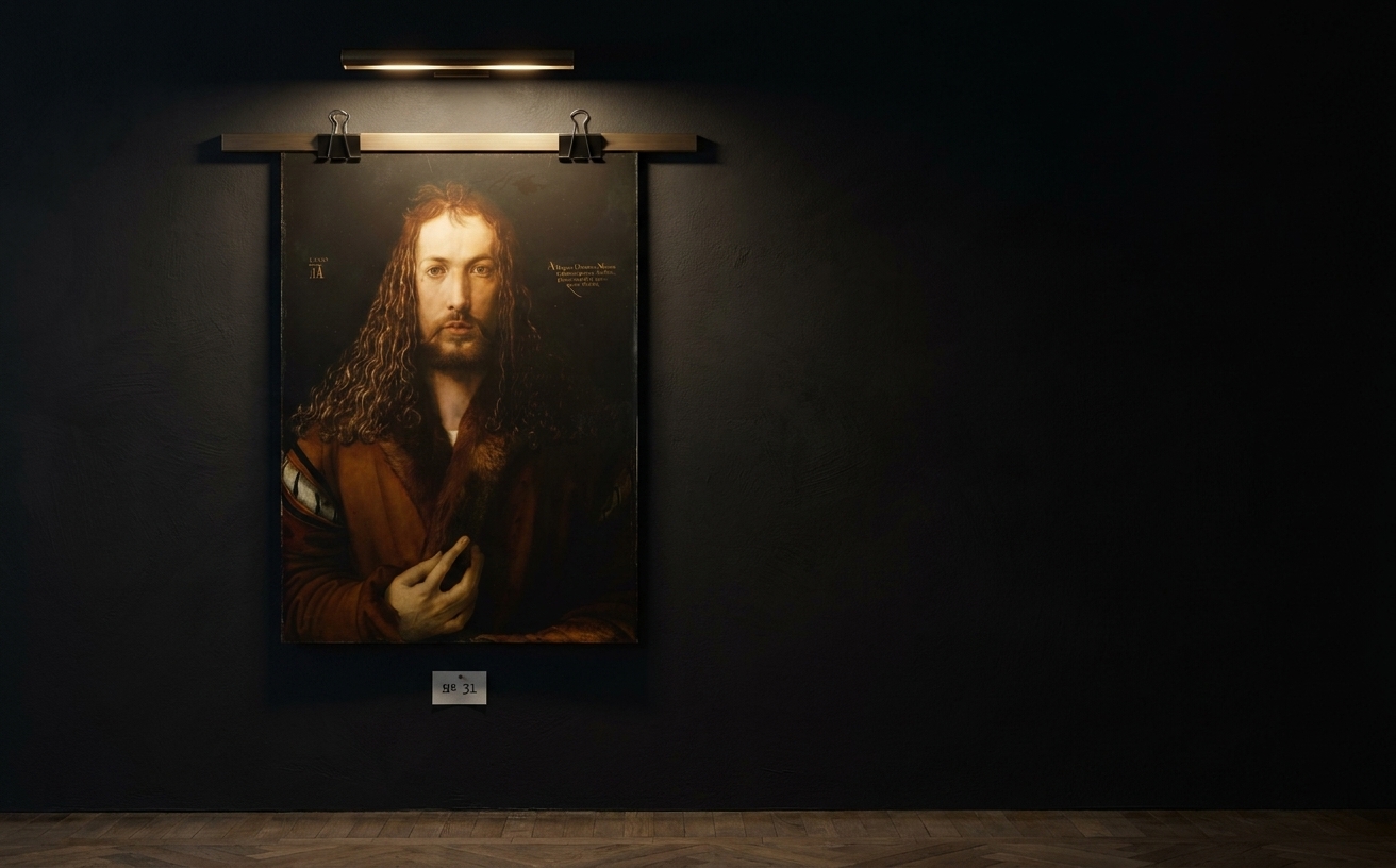 Selbstbildnis im Pelzrock · in der Galerie-Installation