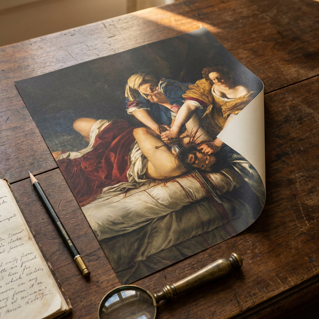 Judith enthauptet Holofernes · auf dem Studientisch